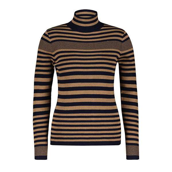 Red Button Roll neck fancy stripe