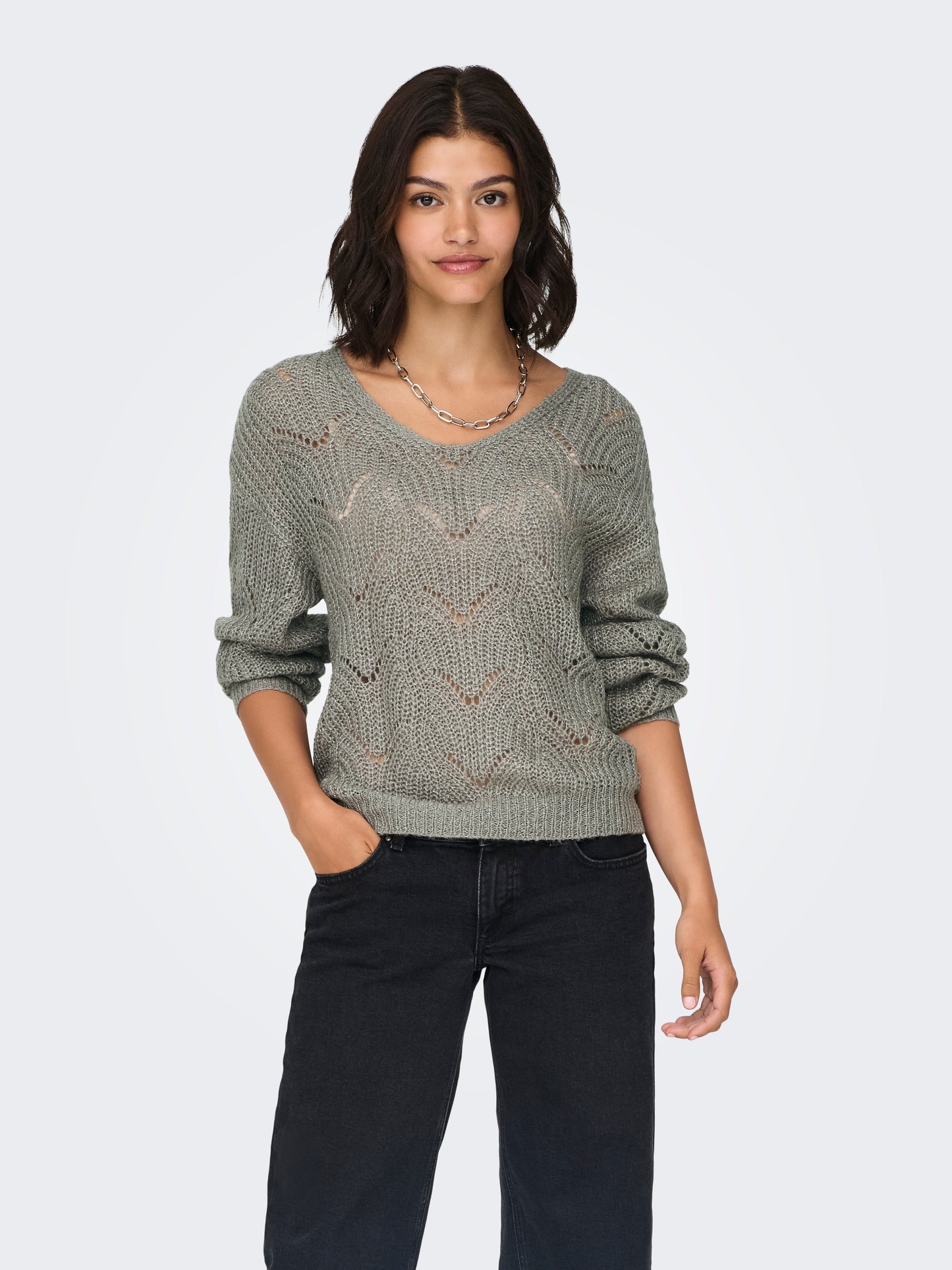 JDYBADUT L/S V-NECK STRUC GLITT PULL