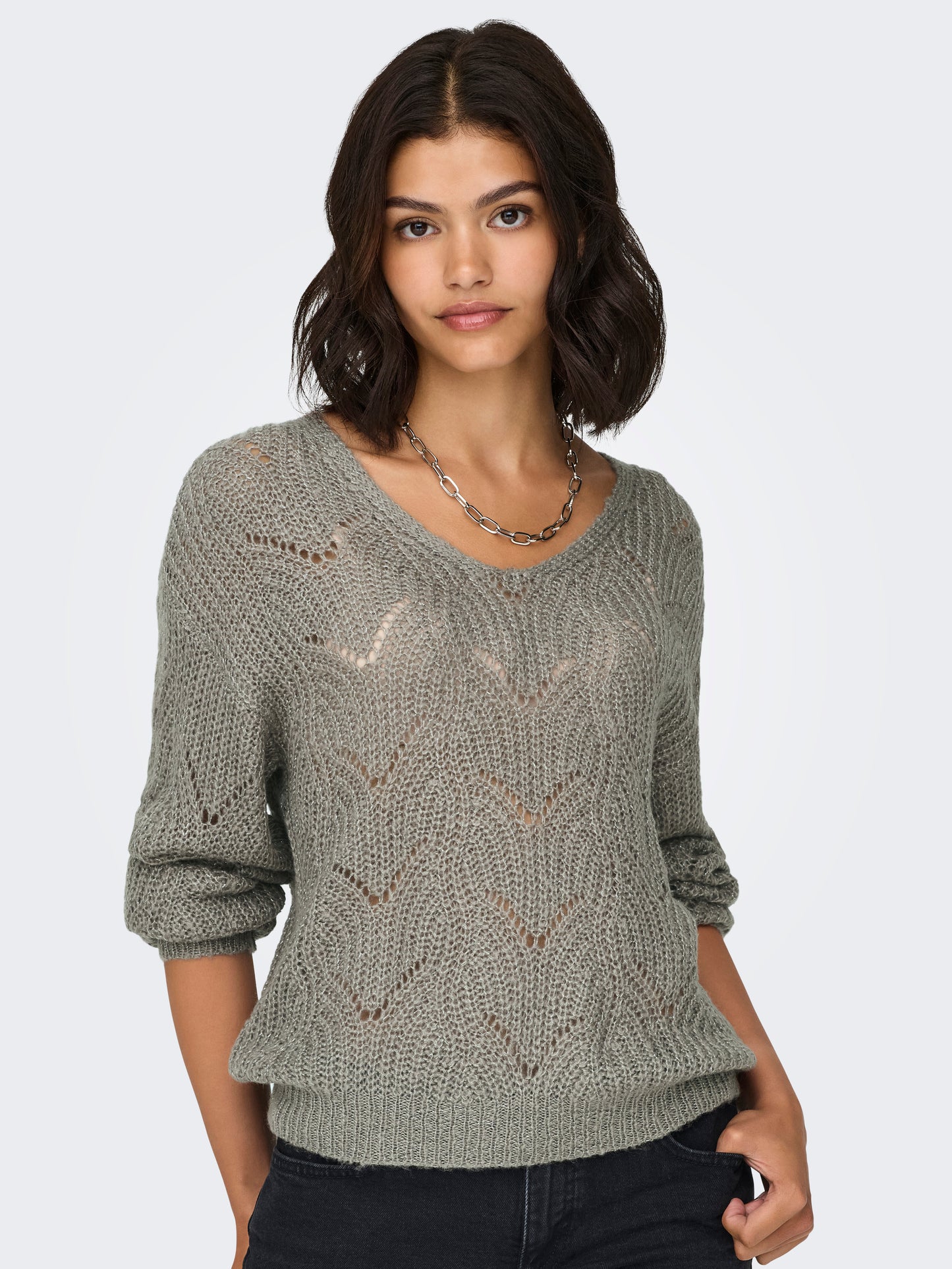 JDYBADUT L/S V-NECK STRUC GLITT PULL