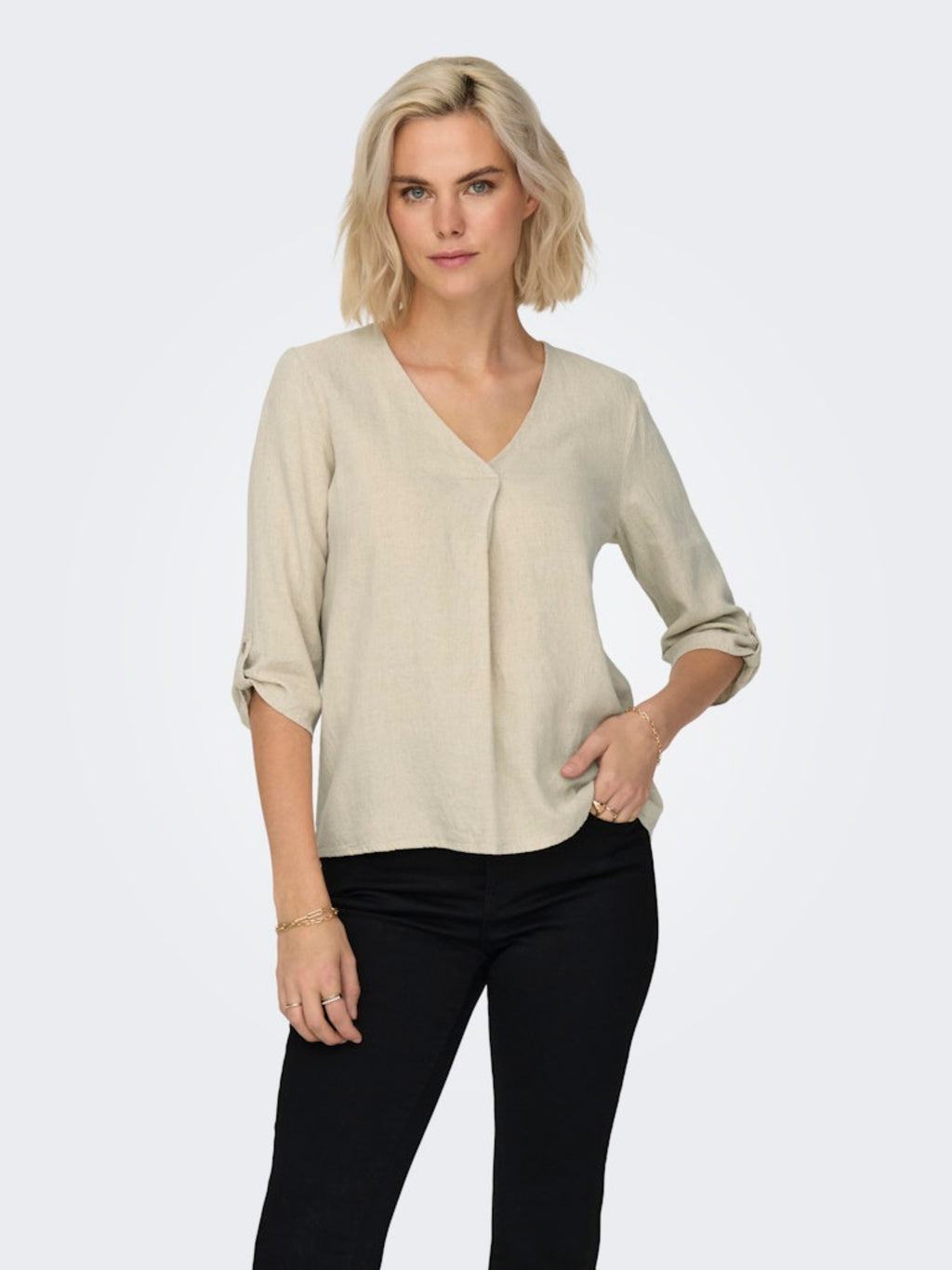 JDYSAY 3/4 LINEN V-NECK TOP