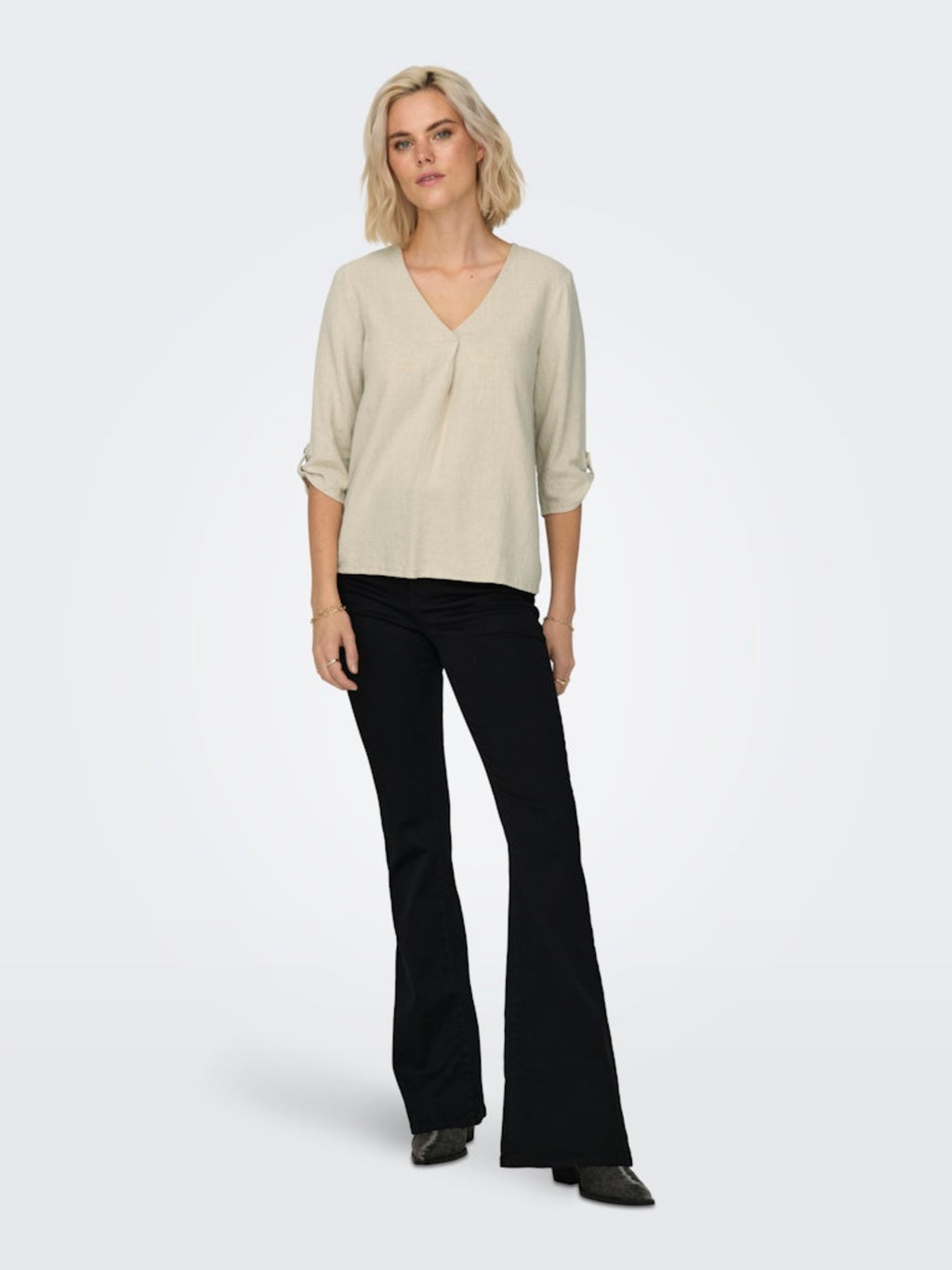 JDYSAY 3/4 LINEN V-NECK TOP