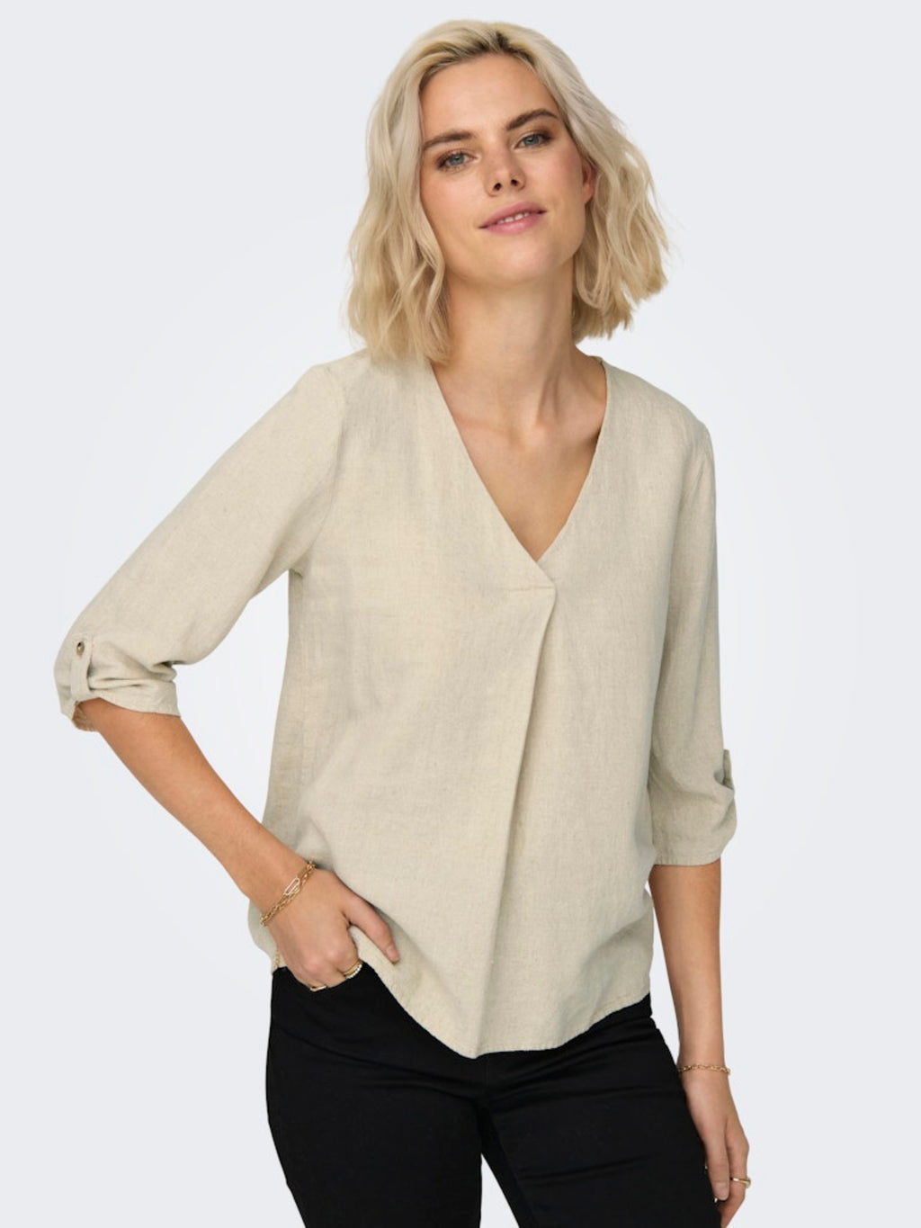 JDYSAY 3/4 LINEN V-NECK TOP