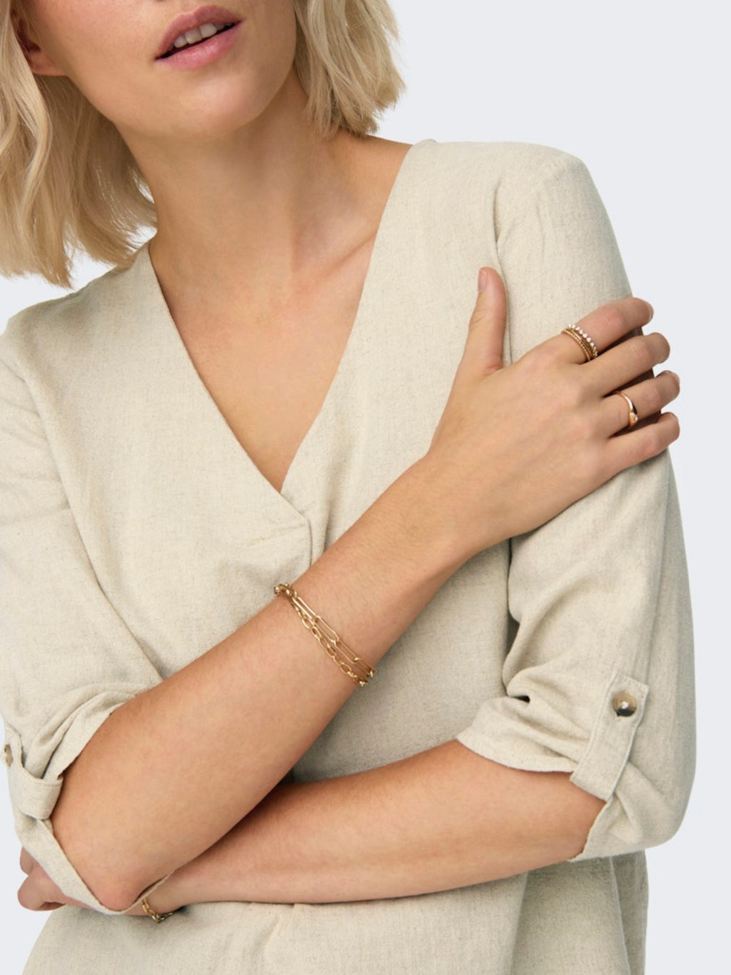 JDYSAY 3/4 LINEN V-NECK TOP