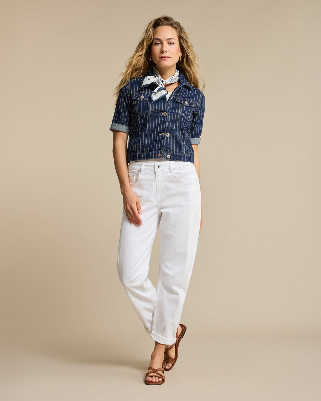 Jackie Short Sleeve Denim Pinstripe rinse